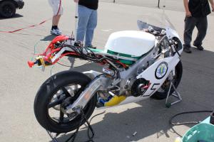 An electric shut-off is mandatory for all electric racers. Electric Race Bike’s twin-Agni-motored TZ250-based machine shown.