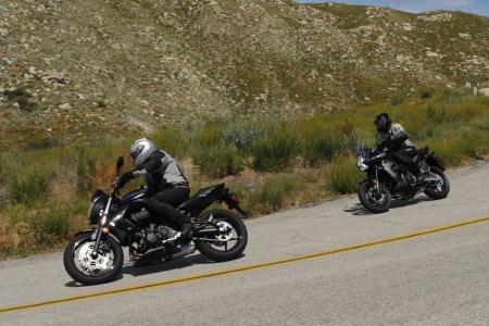 See the stylistic family resemblance between the Versys and shorter travel ER-6n? The Versys has more sophisticated suspension and stronger midrange power, and is every bit as much the sporting machine as the ER.