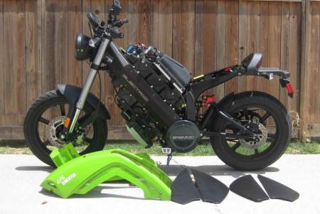 This is what a production electrical motorcycle looks like naked with her clothes on the floor. (See more such detail pics in gallery.)