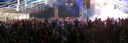 Inside the main tent at Motorrad Days; 4,000 people, beer, rock ’n’ roll.