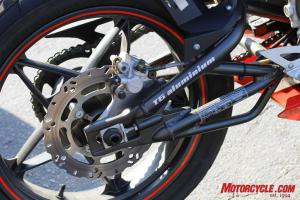 This welded alloy swingarm is an innovative touch.