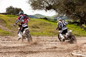 Spitting dirt, and making the sound of a big electric drill, two Zero dirtbikes show they’re not exactly gelded, and offer their own brand of fun.