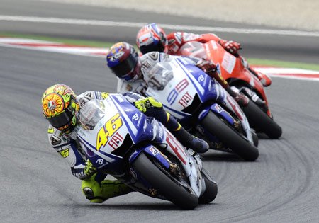 Valentino Rossi, Jorge Lorenzo and Casey Stoner are tied on top of the standings with 106 points and 2 wins apiece.