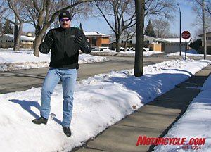 Longride goes to such lengths for Motorcycle.com. This time he's been spending all his waking hours stuck to a snow bank to test some new gear from Harley. That tiny mound of snow to the right has been his office for months now.