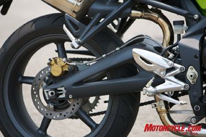 The frame and braced, aluminum swingarm comes straight from the Daytona 675.