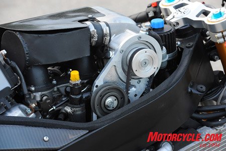 A belt-driven Rotrex supercharger is the key to big power.