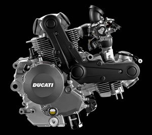 The new Hypermotard 796 engine is more than “just a stroked Monster 696,” according to Ducati. The 803cc L-Twin mill uses new pistons for a higher compression ratio, narrower and therefore lighter crankcases and an 848-type flywheel are part of the updates that give the 796 a claimed 81 hp at the crank.