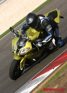 The S1000RR is remarkably easy to hustle around a racetrack, with or without its many electronic rider aids.