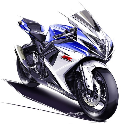 The GSX-R600 and GSX-R750 receive a ground-up redesign for 2011. The production bike will look nearly identical to this sketch.