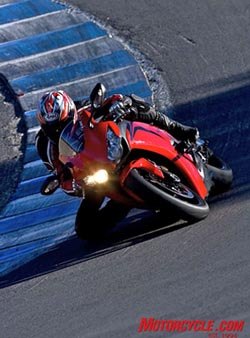 With almost 20 fewer pounds and slightly more aggressive steering geometry, the new CBR has cooperative agility that is apparent while flip-flopping down Laguna’s famous corkscrew.