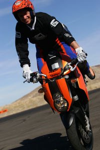 This is what a professional rider on a closed circuit really looks like. KTM stunt rider Oliver Ronzheimer shows off. 