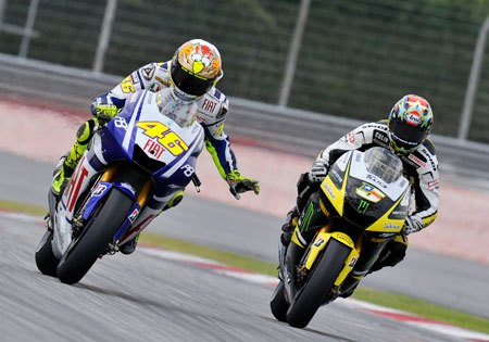 Valentino Rossi and Colin Edwards take to the track in Malaysia.