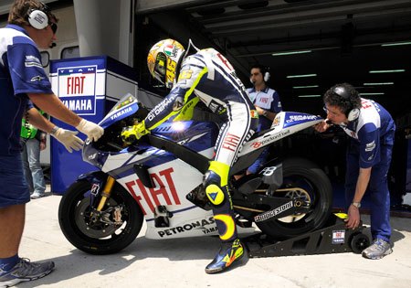 Valentino Rossi, wearing his "chicken" helmet" led all riders in both days of the Sepang test.