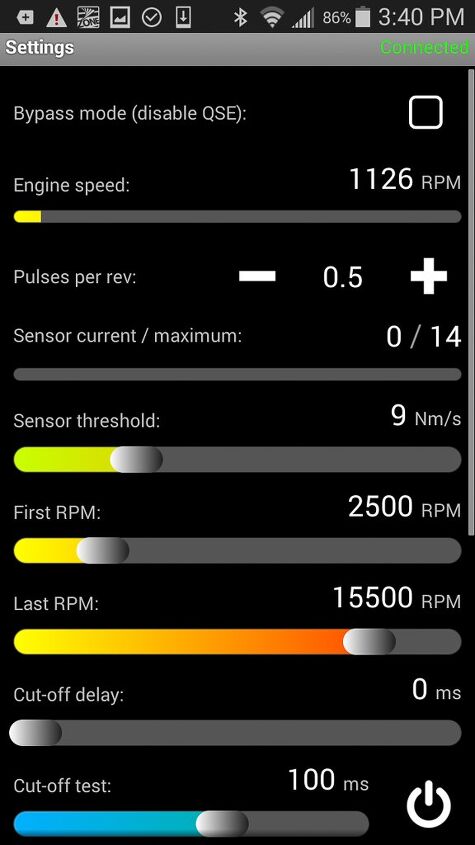 HealTech Quick Shifter Easy settings screen