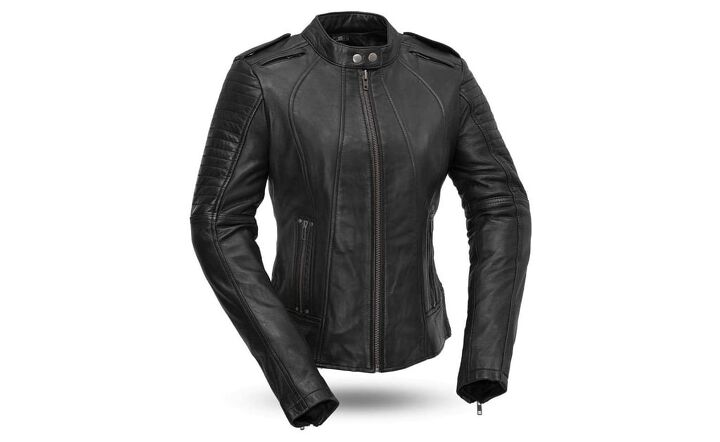 Black, Large First MFG Co Womens Leather Motorcycle Jacket - Biker 
