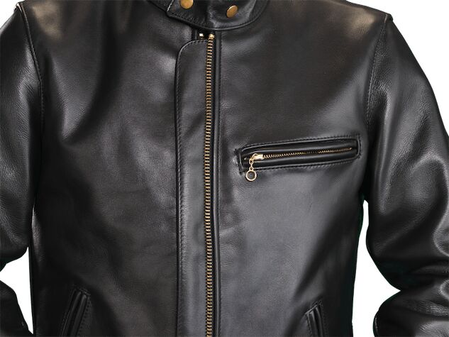 Classic bike leather jacket in black and grey accross chest armoured jacket sale