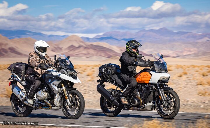 bmw and harley-davidson motorcycles in death valley