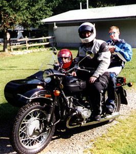 Amy, Cory, and author preparing to leave the Blue Ridge Motorcycle Resort. Apparently wearing a helmet violates the "fashion sense" of a thirteen-year-old. 