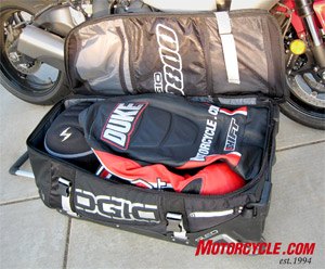 With 9800 cubic inches of available stowage, the Ogio easily carries all your riding gear with room for plenty more.