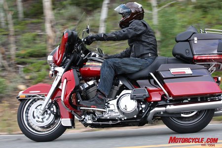 The Electra Glide Ultra Limited is a comfy place from which to chase horizons. Also new for 2010 is a line of Harley-Davidson jackets that include an exclusive new reflective material that offers a 300% improvement in its candlepower rating. Typical reflective material is visible to about 150 feet. H-D says its reflective properties extend visible range to 500 feet from 150.