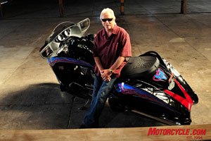 The God of custom motorcycles Arlen Ness poses with his Victory Vision.