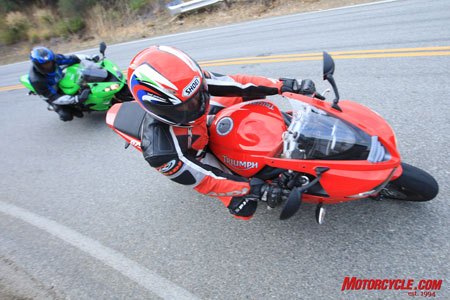 The torque-heavy Daytona can give the high-revving Ninja a run for its money.