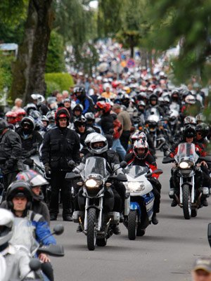 Motorcycles parade through Garmisch-Partenkirchen at the 2007 BMW Motorrad Days.